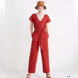 Madewell Linen-Cotton Pleat-Sleeve Jumpsuit